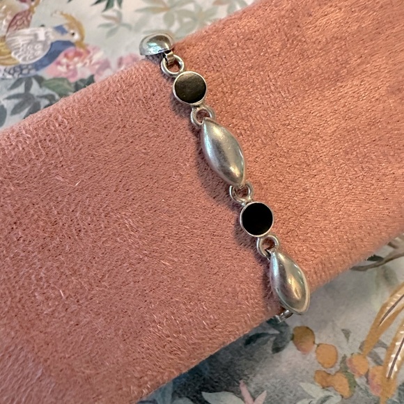 Vintage Mexico 925 Black Onyx Toggle Clasp Bracelet Sterling Silver Signed 7 1/4 - Picture 10 of 13